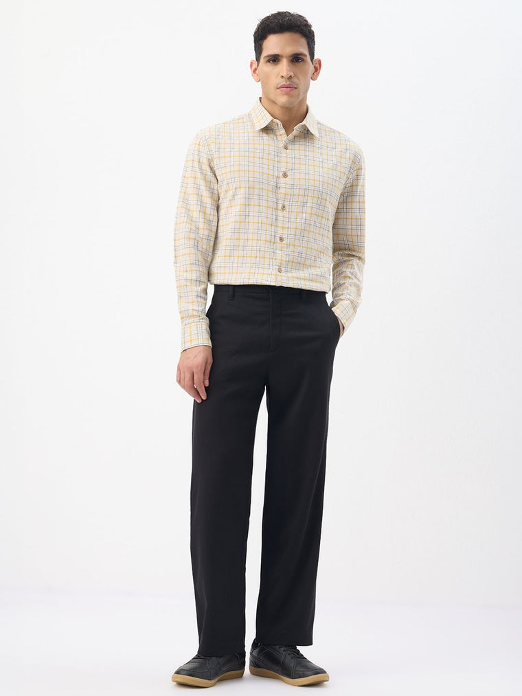 Cotton Linen Checks: Ochretone Cotton Linen Shirts