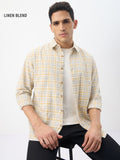 Cotton Linen Checks: Ochretone Cotton Linen Shirts
