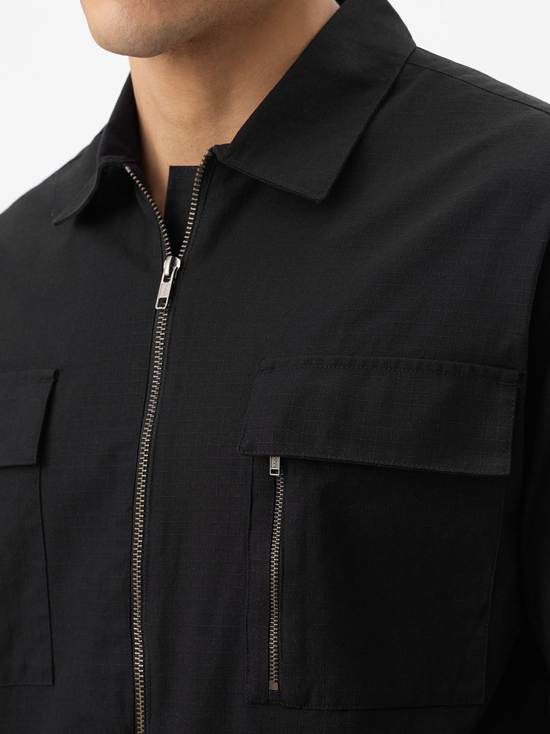 Zipper Shirt: Charcoal Black Oversized Shirts