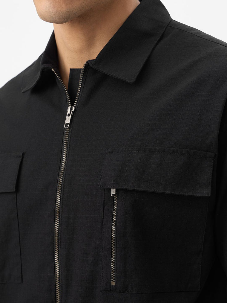 Zipper Shirt: Charcoal Black Oversized Shirts
