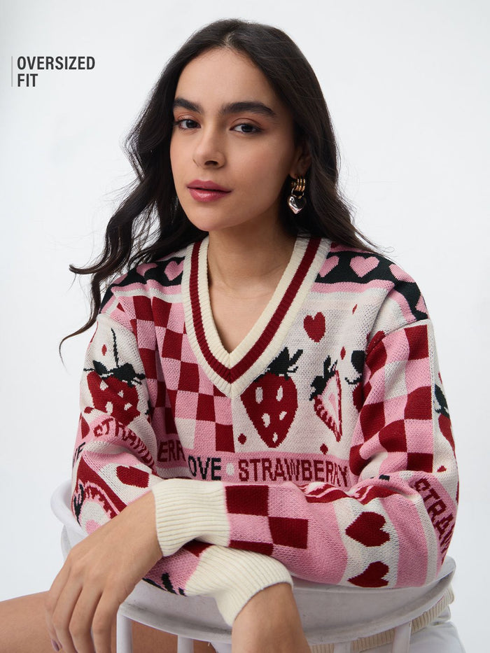 TSS Originals: Berry Love Women Oversized Sweaters