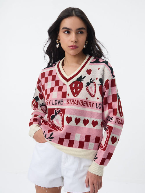 TSS Originals: Berry Love Women Oversized Sweaters