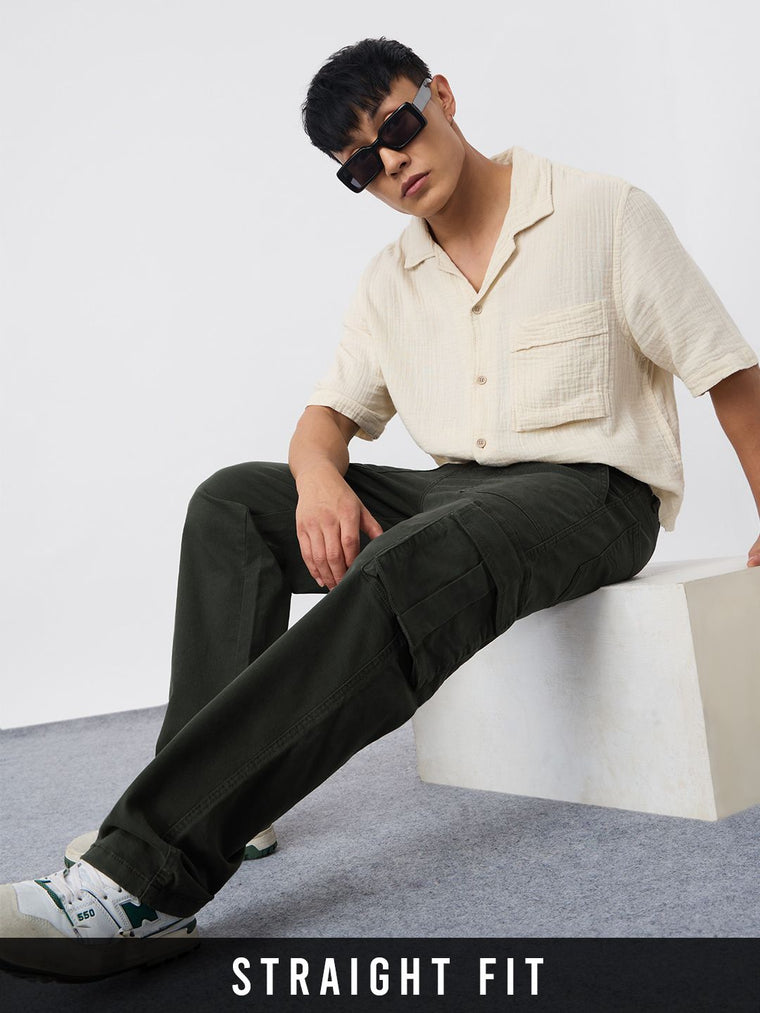 Cargo Jeans: Dark Moss Men Cargo Jeans
