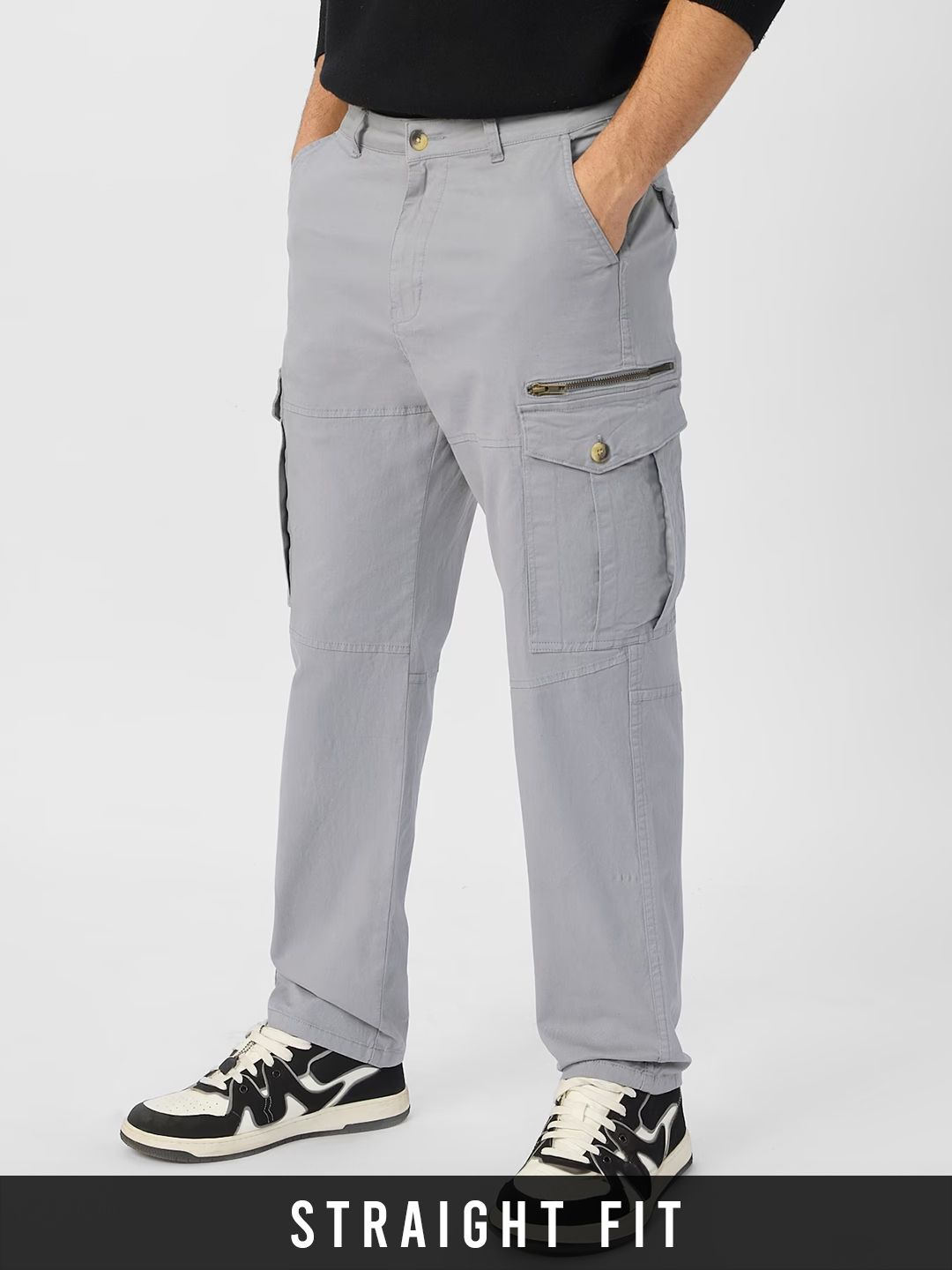 Solids: Stone Grey Men Cargo Pants