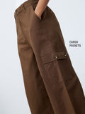 Cotton Linen Pant: Dark Brown Women Straight Pants