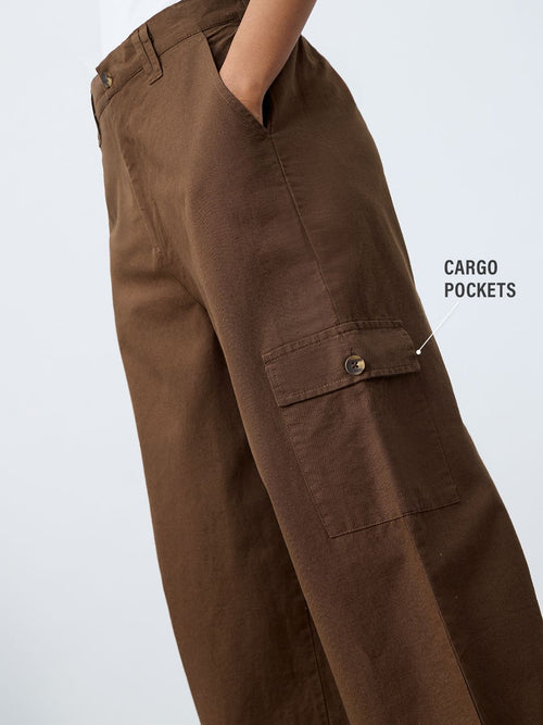 Cotton Linen Pant: Dark Brown Women Straight Pants