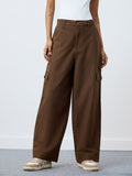 Cotton Linen Pant: Dark Brown Women Straight Pants