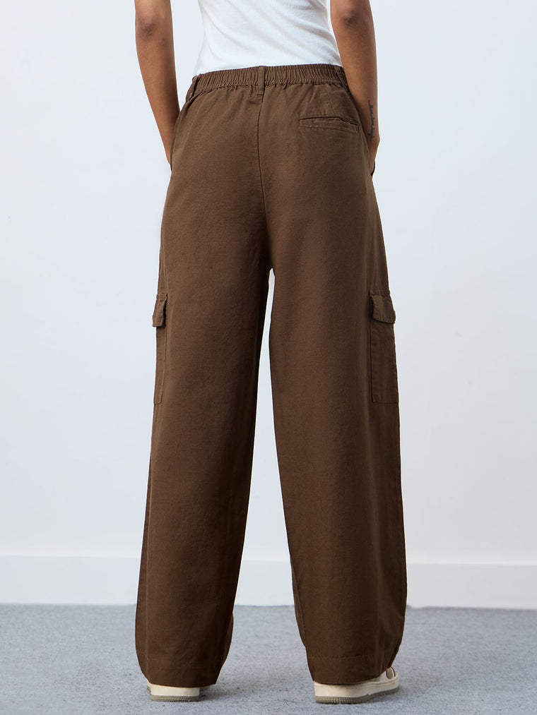 Cotton Linen Pant: Dark Brown Women Straight Pants
