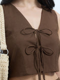 Mocha Cotton Linen Vest Women Fashion Tops
