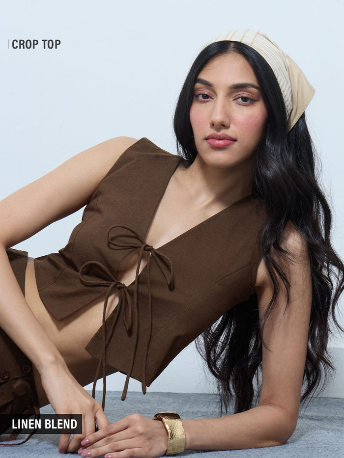Mocha Cotton Linen Vest Women Fashion Tops