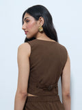 Mocha Cotton Linen Vest Women Fashion Tops