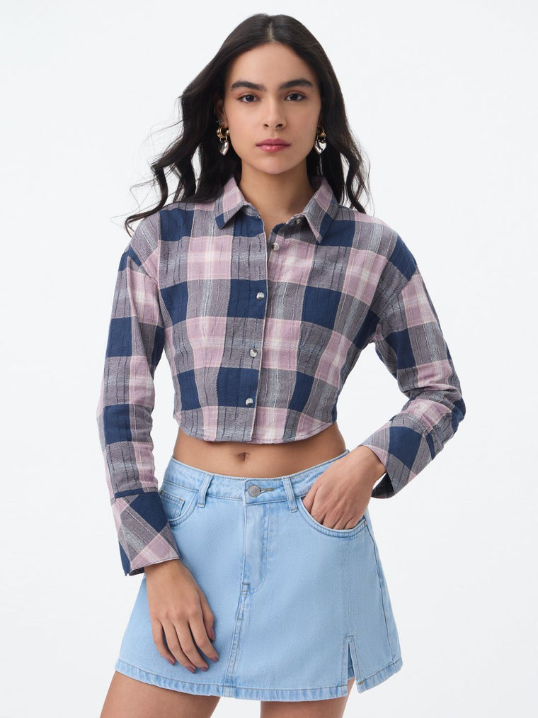 Textured Shirt: Peony Women Cropped Shirts