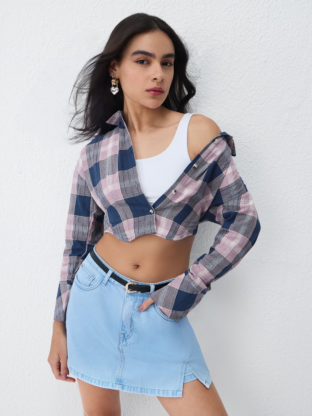 Textured Shirt: Peony Women Cropped Shirts