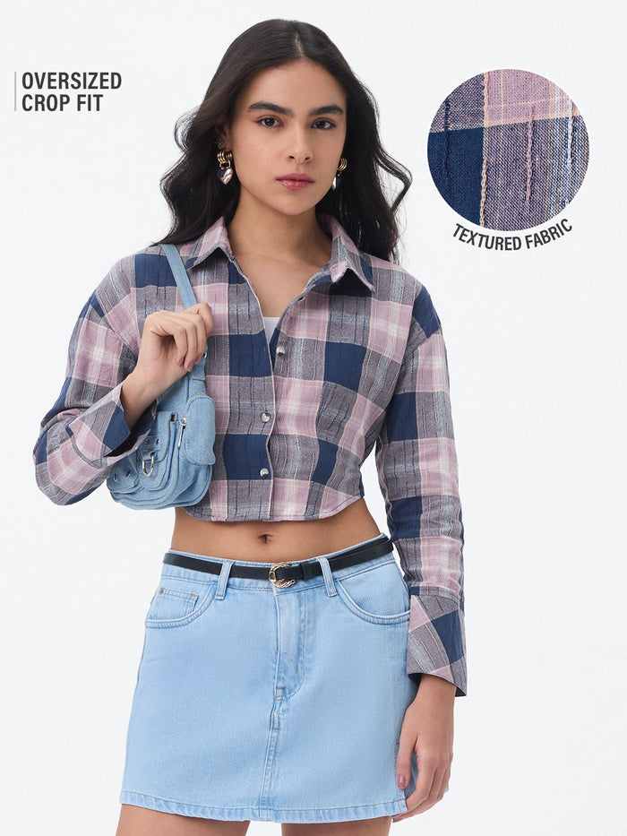 Textured Shirt: Peony Women Cropped Shirts