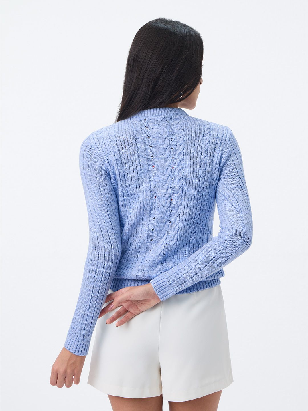 Cable-Knit Sweater: Periwinkle Women Fitted Sweaters