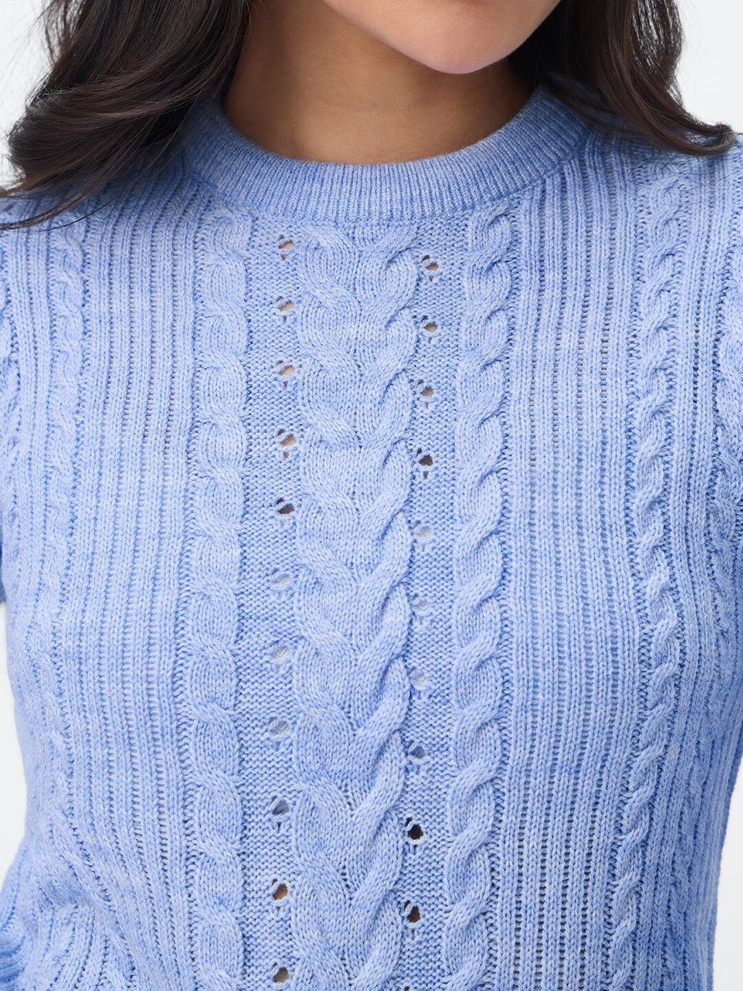 Cable-Knit Sweater: Periwinkle Women Fitted Sweaters