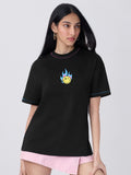 S.W.SMILEY: Blue Flame Women Oversized T-Shirts
