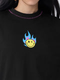 S.W.SMILEY: Blue Flame Women Oversized T-Shirts
