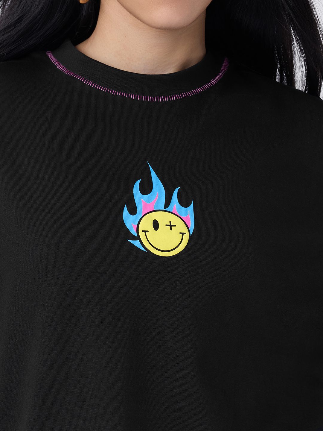 S.W.SMILEY: Blue Flame Women Oversized T-Shirts