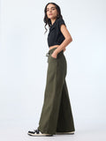 Pull On Pants: Moss Green Women Wide Pants