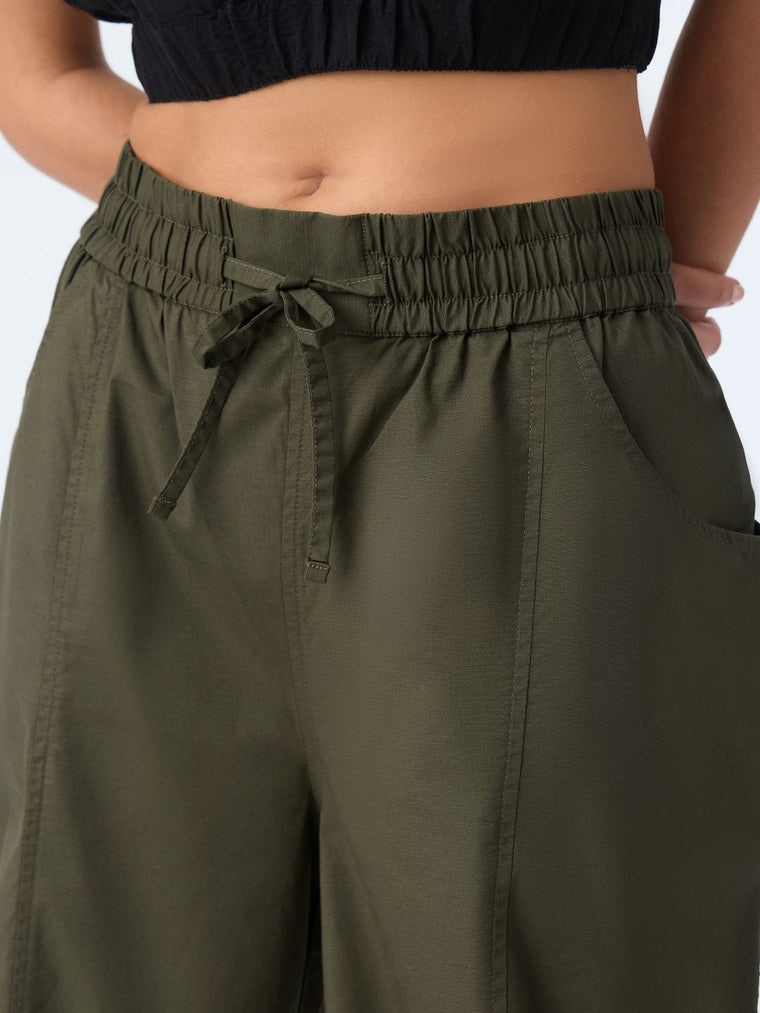 Pull On Pants: Moss Green Women Wide Pants