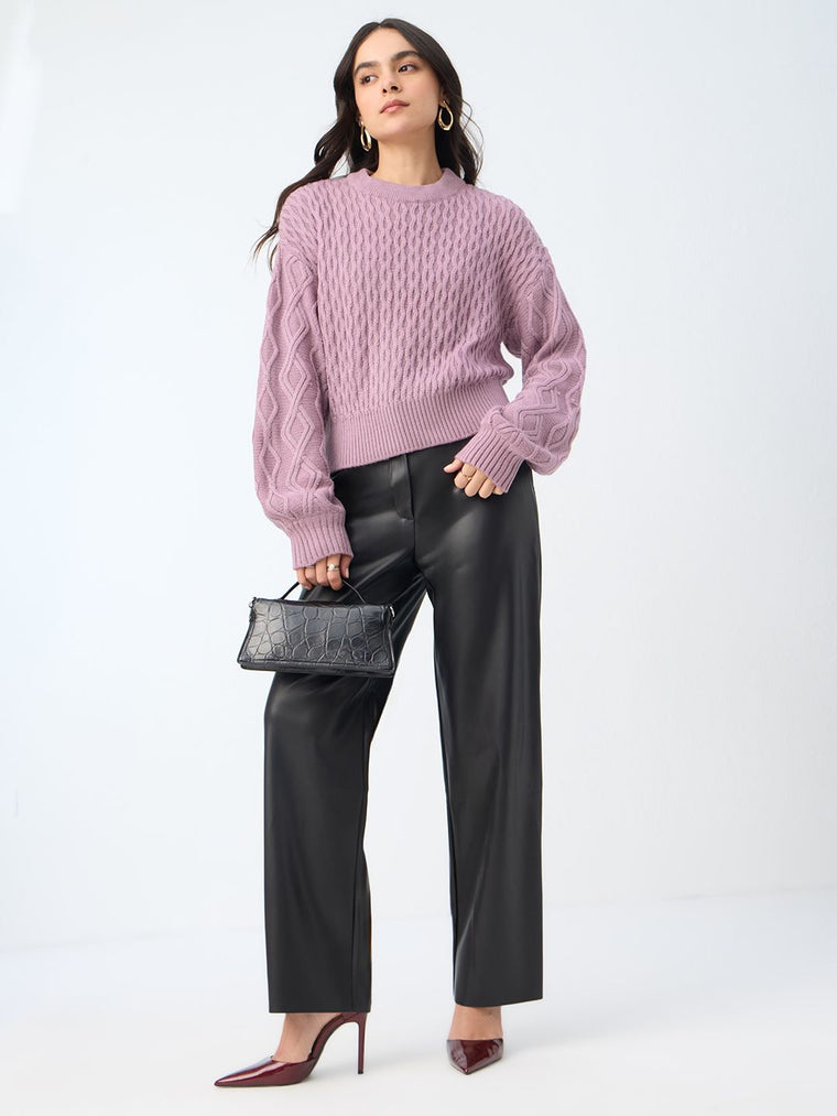 Cable-Knit Sweater: Dusky Rose Women Oversized Sweaters