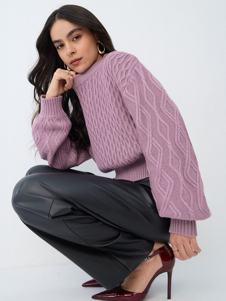 Cable-Knit Sweater: Dusky Rose Women Oversized Sweaters