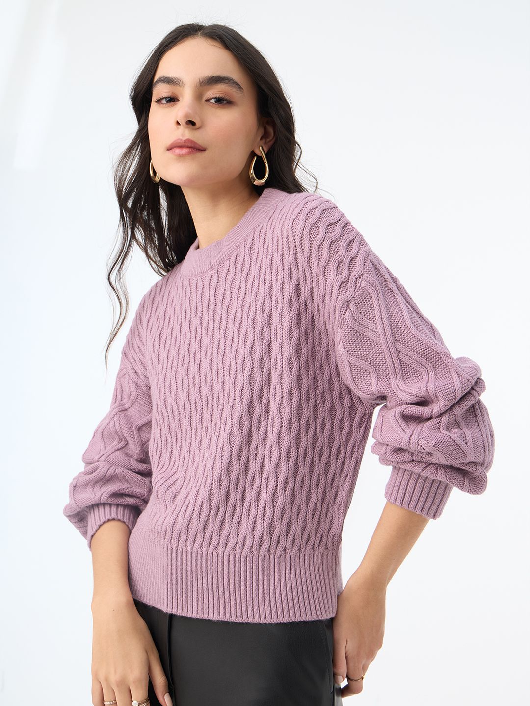 Cable-Knit Sweater: Dusky Rose Women Oversized Sweaters