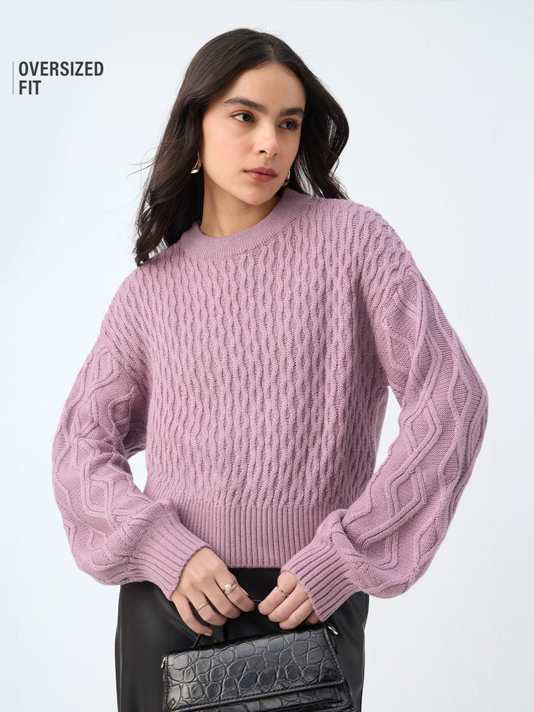 Cable-Knit Sweater: Dusky Rose Women Oversized Sweaters