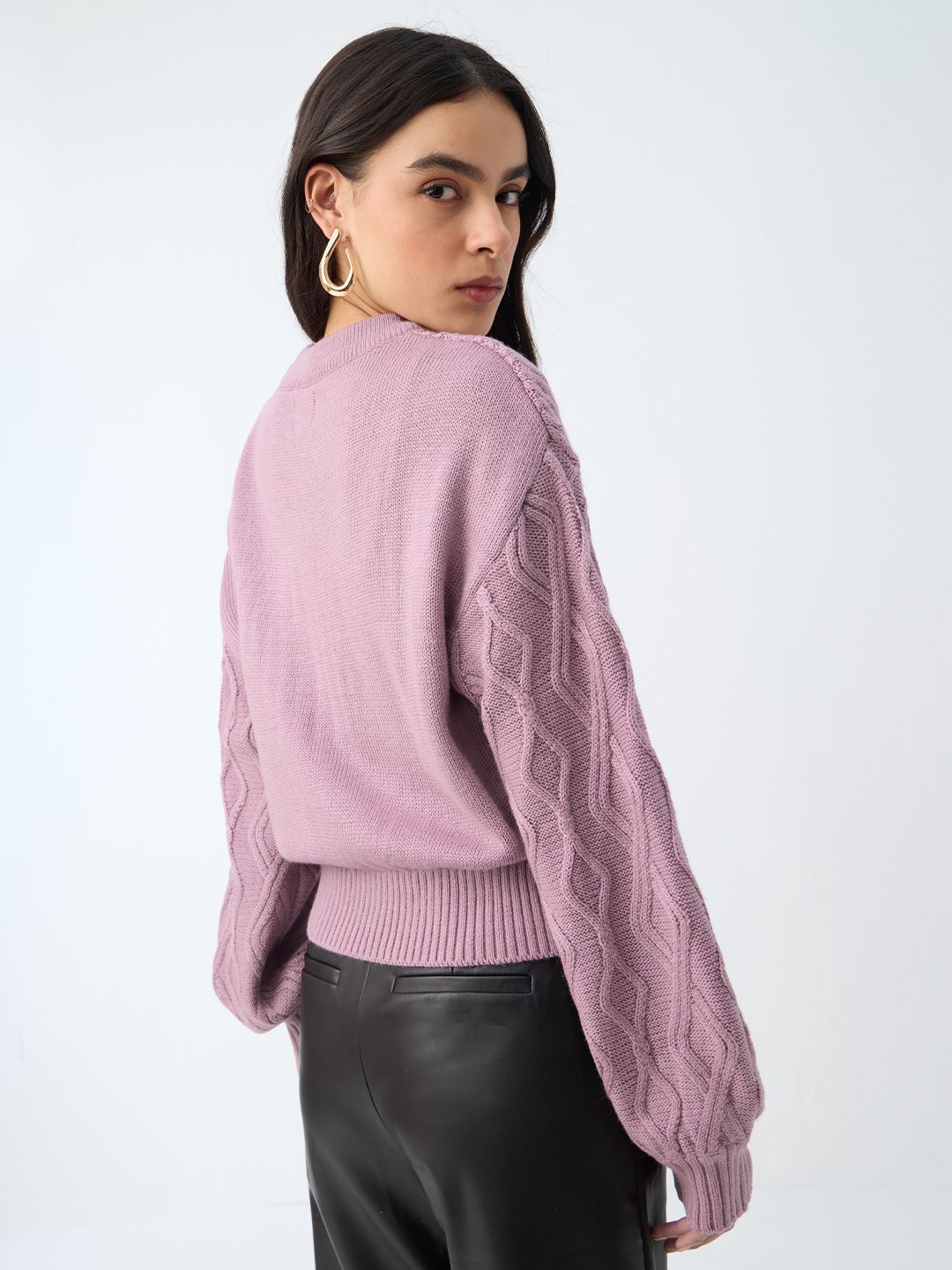 Cable-Knit Sweater: Dusky Rose Women Oversized Sweaters