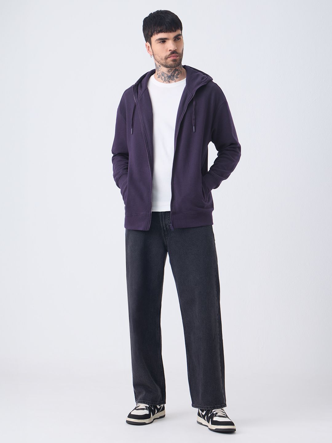 Textured Hoodie: Berry Men Oversized Hoodies