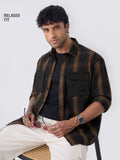 Plaid: Black & Brown Men Utility Shirts