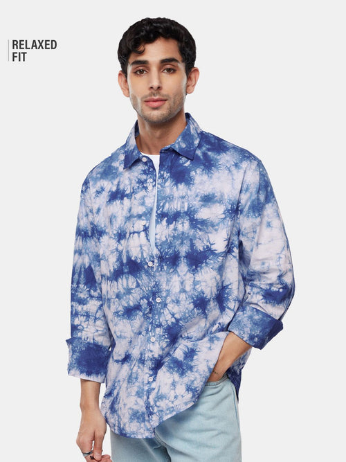 Tie Dye: Blue Men Relaxed Shirts