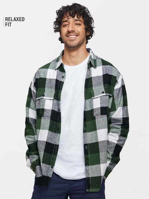 Plaids: Green, Black, White Men Utility Shirts