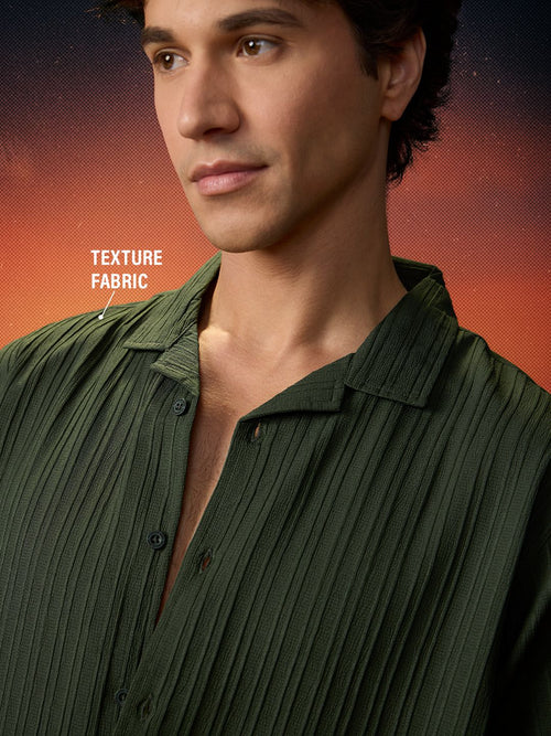 Solids: Forest Green Men Textured Shirts