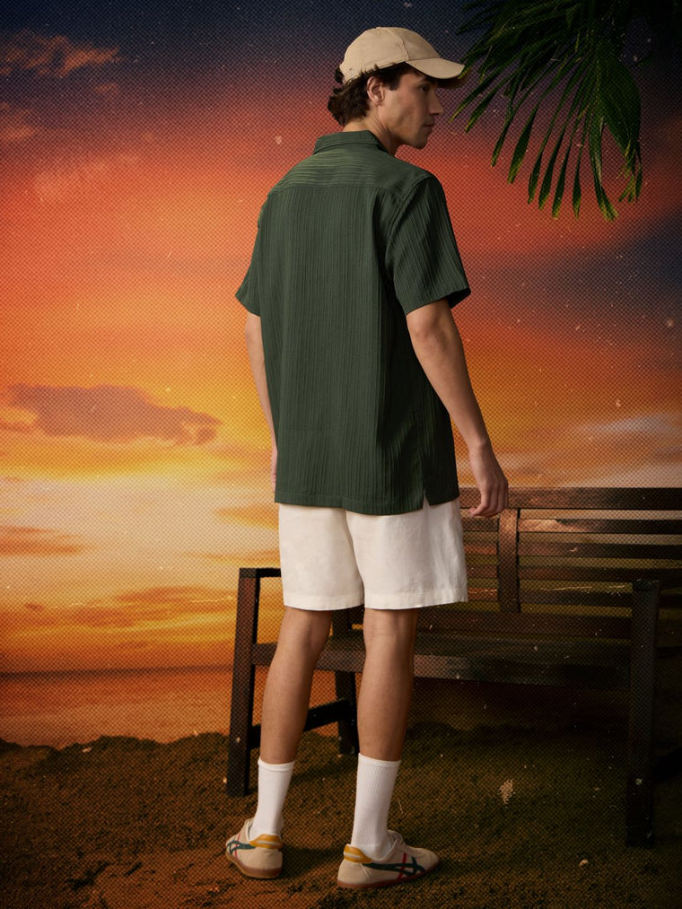 Solids: Forest Green Men Textured Shirts