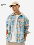 Plaid: Blue, Yellow Men Utility Shirts