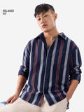 Stripes: Blue, Rust Red Men Relaxed Shirts