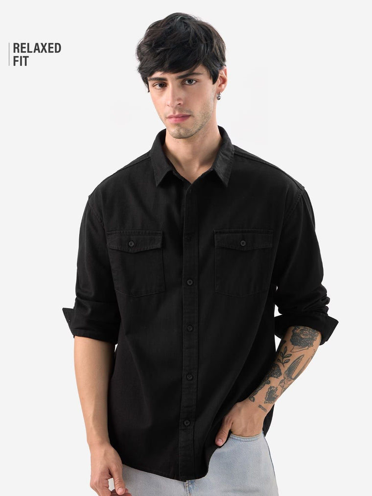 Solids: Mystic Black Men Utility Shirts