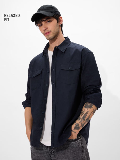 Solids: Navy Men Utility Shirts
