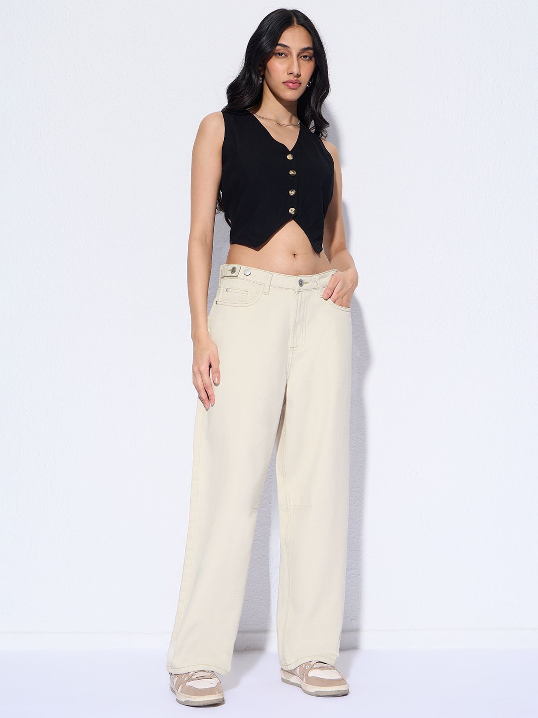 Barrel-Fit Denim: Ivory Dust Women Barrel Denims