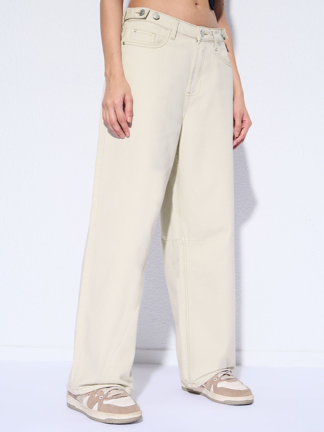 Barrel-Fit Denim: Ivory Dust Women Barrel Denims
