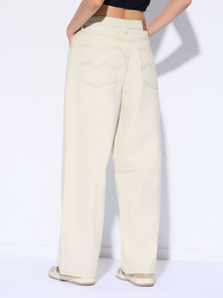 Barrel-Fit Denim: Ivory Dust Women Barrel Denims