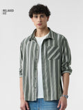 Textured Stripes: Grey Men Relaxed Shirts