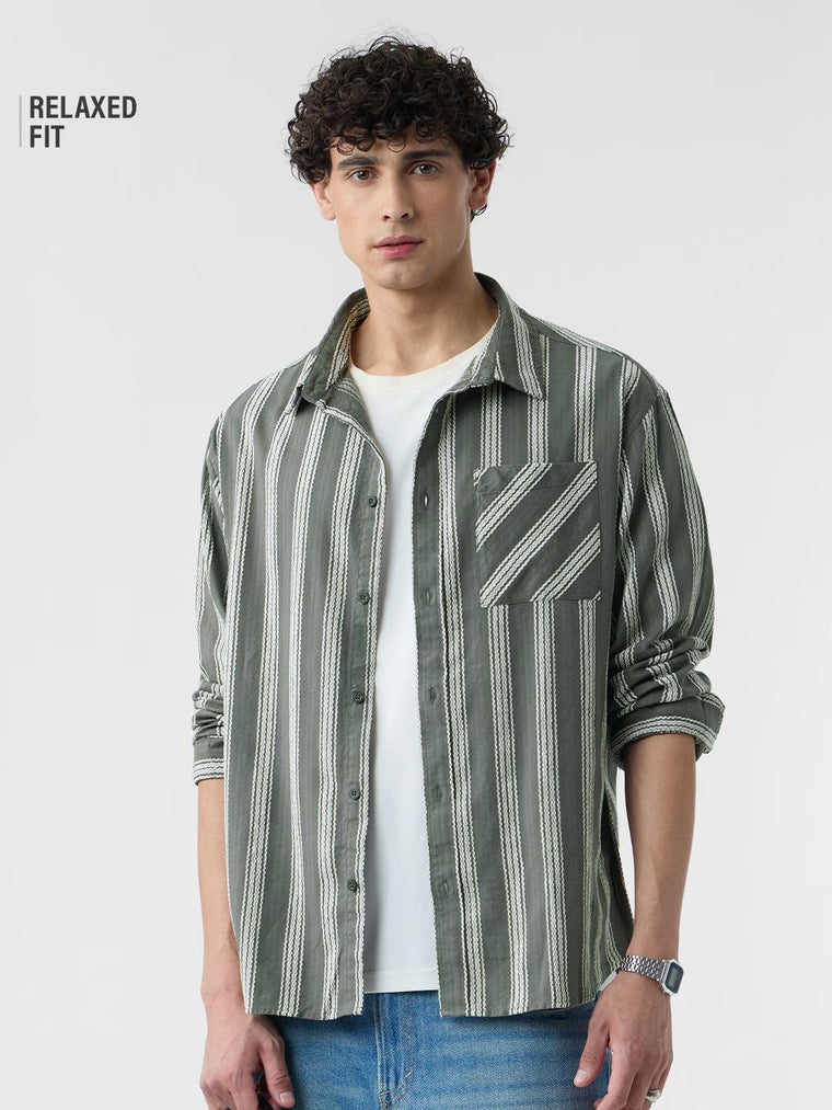 Textured Stripes: Grey Men Relaxed Shirts