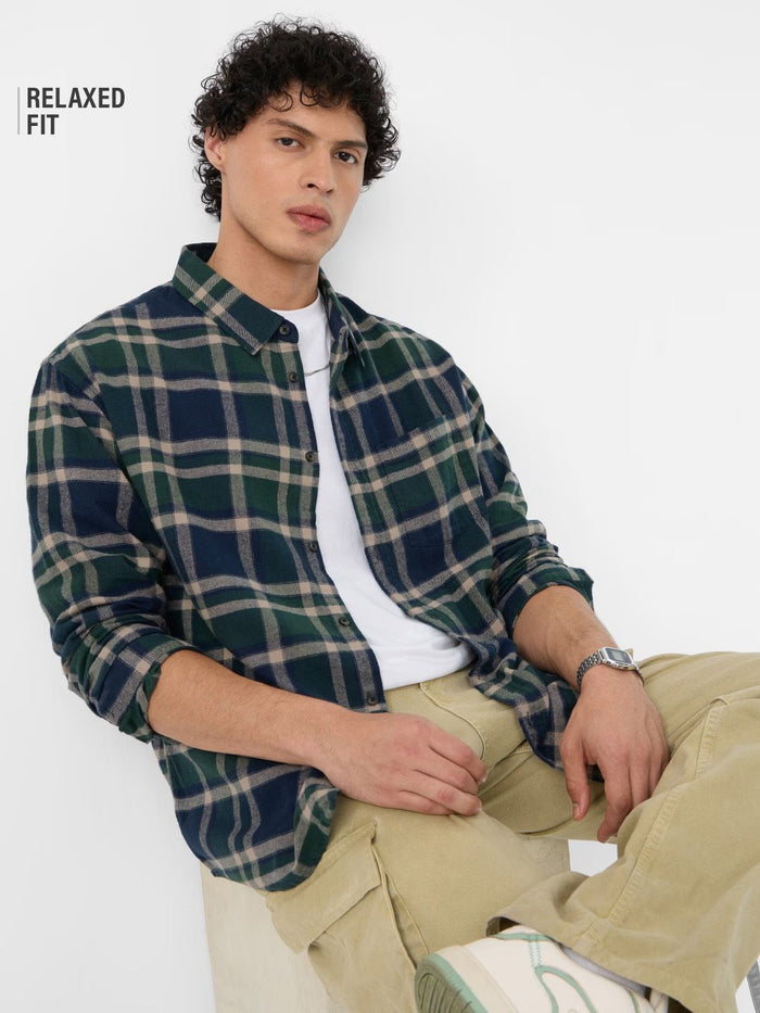 Plaid Shirt: Emerald Men Relaxed Shirts