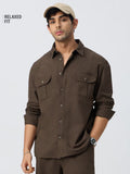 Cotton Linen Utility: Mocha Men Utility Shirts