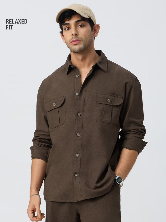 Cotton Linen Utility: Mocha Men Utility Shirts