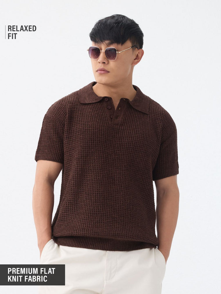 Textured Flat Knit: Cedar Textured Polos