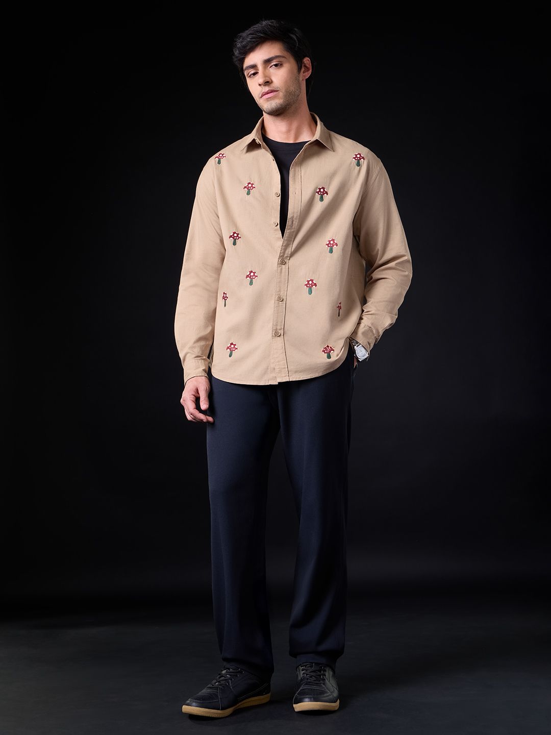 Relaxed-Fit Shirt: Shrooms Cotton Linen Shirts